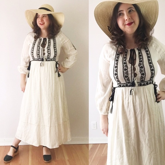 Zara Dresses & Skirts - Zara Black & White Gauzy Muslin Peasant Dress L